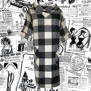 1980s vintage mod avant garde black white plaid dress size medium